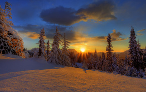 winter, sunset