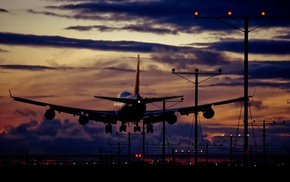aircraft, sunset