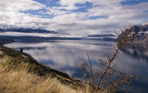 lake, mountain, nature