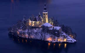 island, church, Slovenia