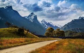 landscape, nature, clouds, path, mountain