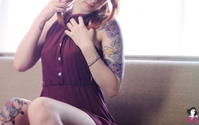 tattoo, girl, redhead