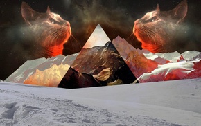triangle, nature, cat, snow, mountain, polyscape