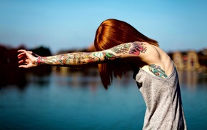 girl, tattoo, redhead