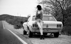 monochrome, girl with cars