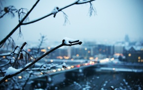 snow, bokeh, winter