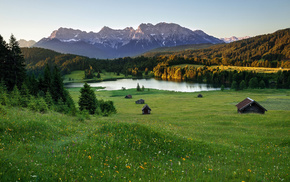 sky, nature, mountain, forest, lake