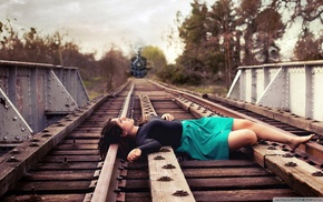 railway, lying down, skirt, girl, Suicide Girls, train