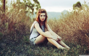girl, girl outdoors, alone, holding knees