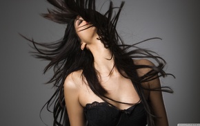 dark hair, model, girl, hair in face