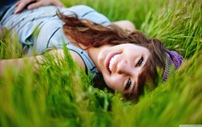 grass, lying down, girl, smiling