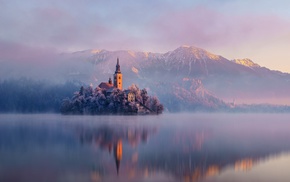 landscape, Slovenia, lake, castle, mountain