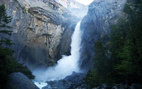 waterfall, mountain, nature