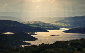 sun rays, nature, landscape, lake, mist