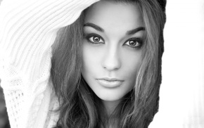 face, girl, monochrome