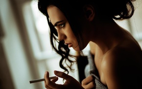 dark hair, face, cigarettes, girl