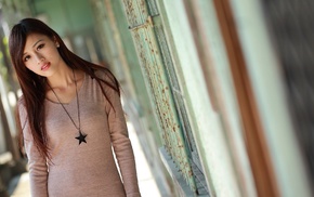 girl outdoors, Asian, brunette, long hair, girl