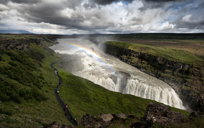 mountain, Iceland, people, rainbow, nature