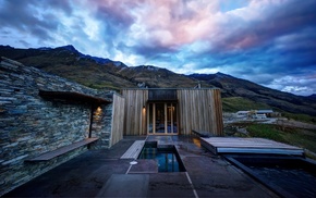 landscape, house, modern, mountain, cabin, simple
