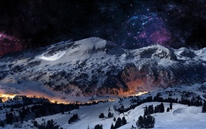 valley, blue, stars, landscape, purple, mountain