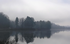 nature, lake, mist