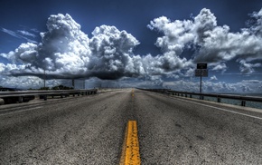 clouds, nature, road, horizon