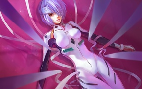 Ayanami Rei, blue hair, latex, anime, red eyes, anime girls