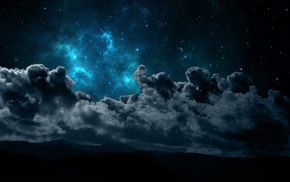 night, clouds, space, stars
