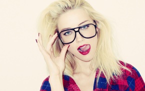 Amber Heard, glasses, blonde, girl, blue eyes