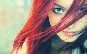 face, hair in face, redhead, girl