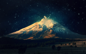 trees, space, mountain, Popocatepetl, landscape, winter