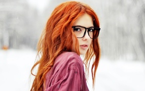 redhead, glasses, snow, girl