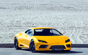 sportcar, sand, yellow, cars