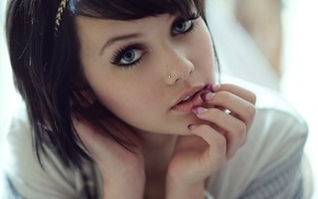 face, pierced nose, girl, black hair, model, piercing