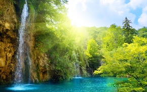 water, lake, nature, summer, waterfall