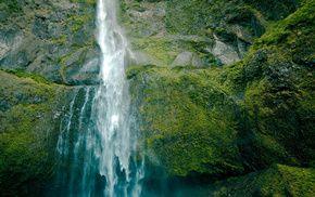 stone, water, moss, rocks, waterfall