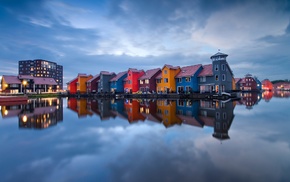 house, reflection, cityscape, Netherlands, colorful