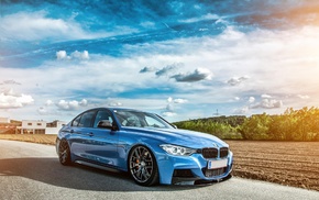 clouds, blue cars, BMW, car