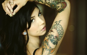 girl, green eyes, tattoo