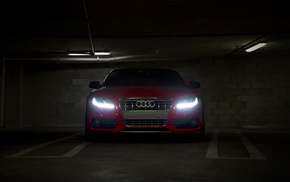 supercar, parking, cars, headlights, Audi