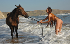 girl, sea, horse, sky, girls