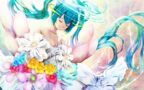 anime girls, Hatsune Miku, Vocaloid, flowers
