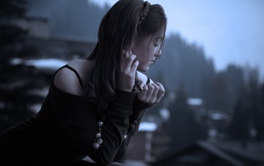 girl, looking away, brunette