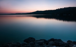 lake, rock, Switzerland, silhouette, reflection, landscape