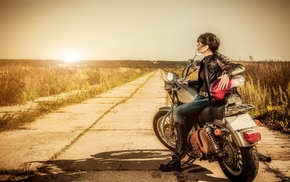 girl, motorcycle, girl outdoors, cruiser